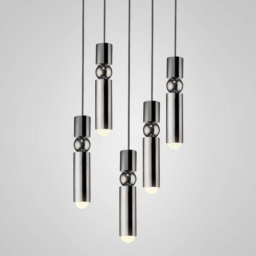Lampa Wisząca Modernistyczna z Kulą i Cylindryczną Obudową - Chrom