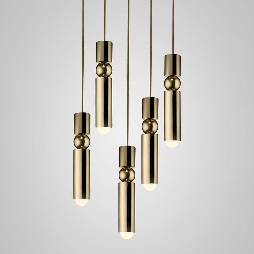 Lampa Wisząca Modernistyczna z Kulą i Cylindryczną Obudową - Złoty