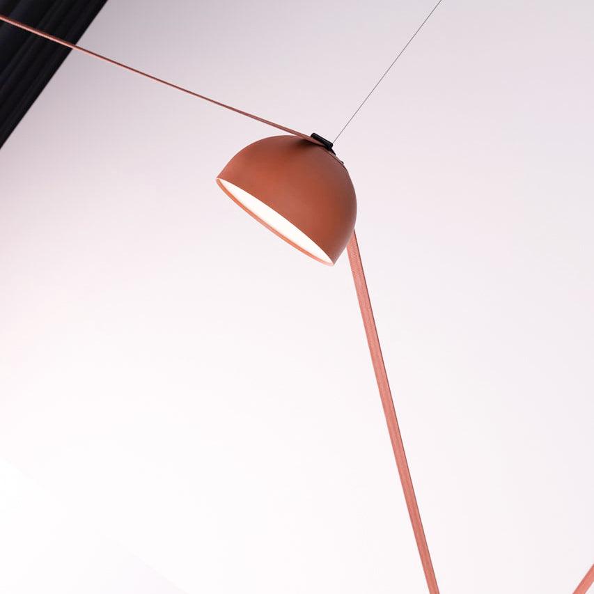 Lampa Wisząca Modernistyczna z Półkulistymi Kloszami na Skórzanych Taśmach - 10