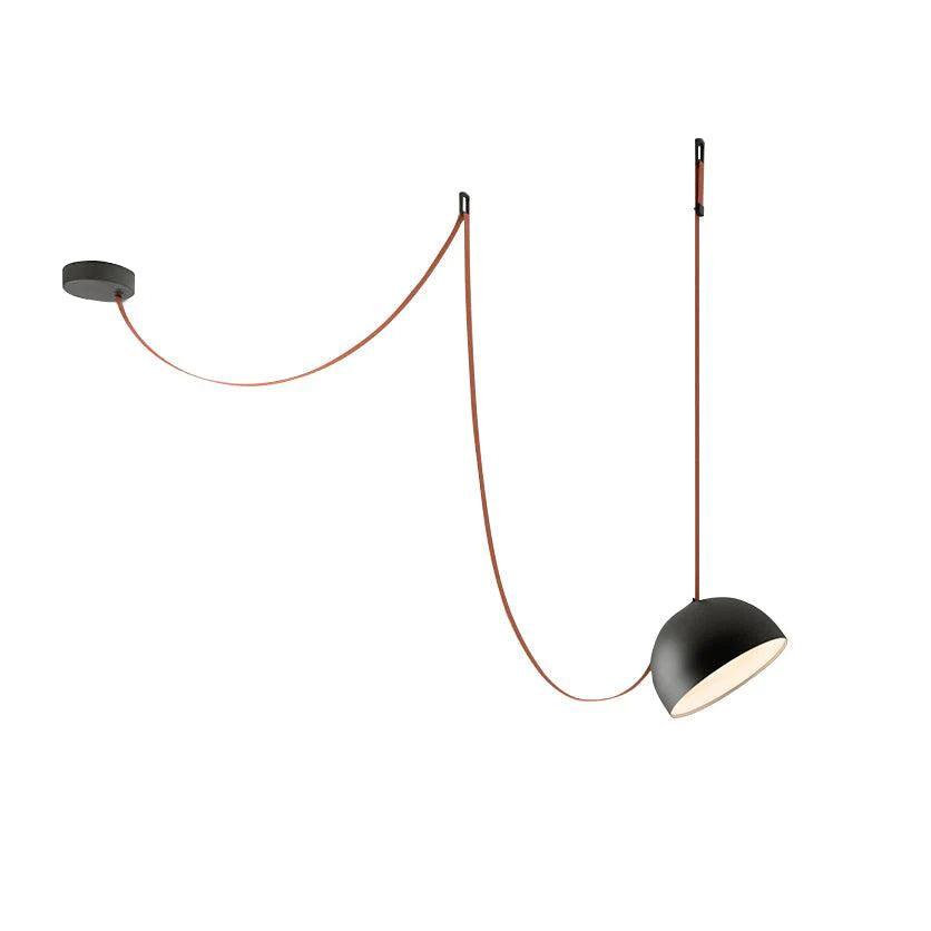 Lampa Wisząca Modernistyczna z Półkulistymi Kloszami na Skórzanych Taśmach - 25