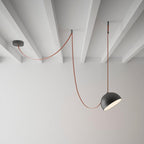 Lampa Wisząca Modernistyczna z Półkulistymi Kloszami na Skórzanych Taśmach - 5
