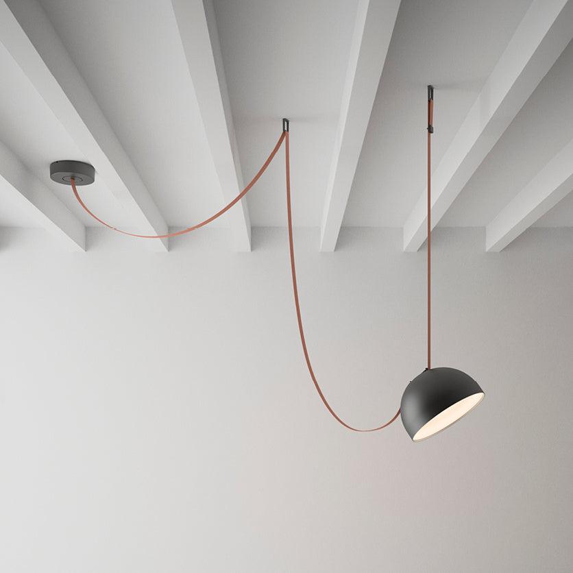 Lampa Wisząca Modernistyczna z Półkulistymi Kloszami na Skórzanych Taśmach - 5