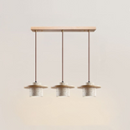 Lampa Wisząca Modernistyczna z Trawertynowym Kloszem i Drewnianym Dyskiem - Drewno