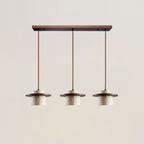 Lampa Wisząca Modernistyczna z Trawertynowym Kloszem i Drewnianym Dyskiem - Orzech