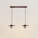 Lampa Wisząca Modernistyczna z Trawertynowym Kloszem i Drewnianym Dyskiem - Orzech