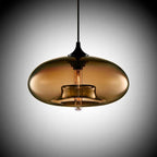 Lampa Wisząca Modernistyczna ze Szklanym Kloszem w Kształcie Elipsy - Brązowe szkło