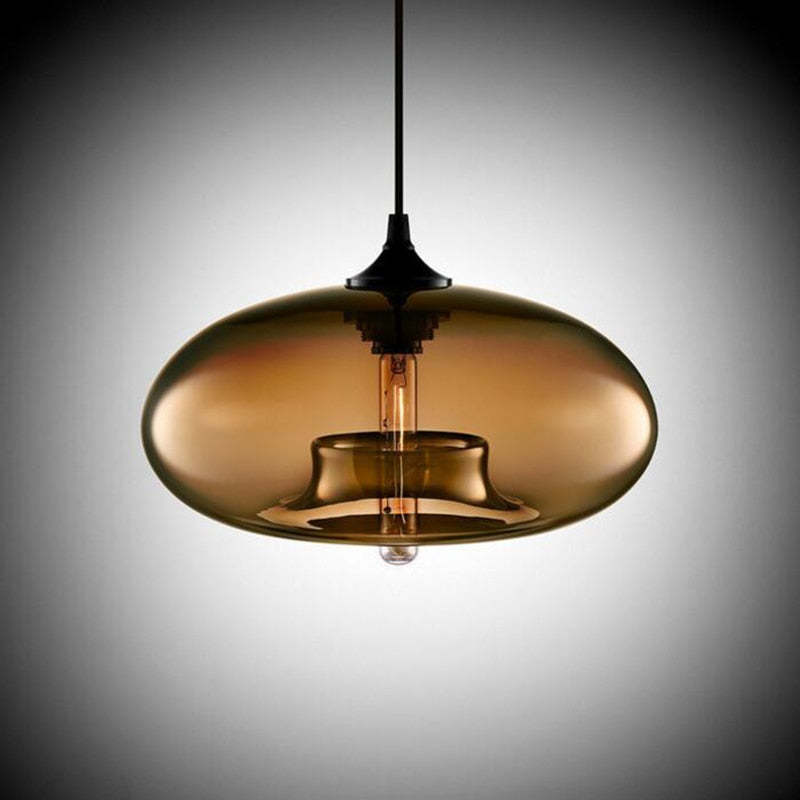 Lampa Wisząca Modernistyczna ze Szklanym Kloszem w Kształcie Elipsy - Brązowe szkło