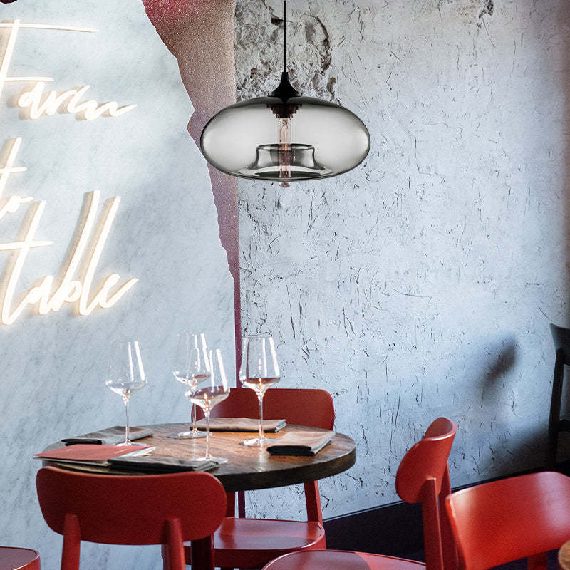 Lampa Wisząca Modernistyczna ze Szklanym Kloszem w Kształcie Elipsy