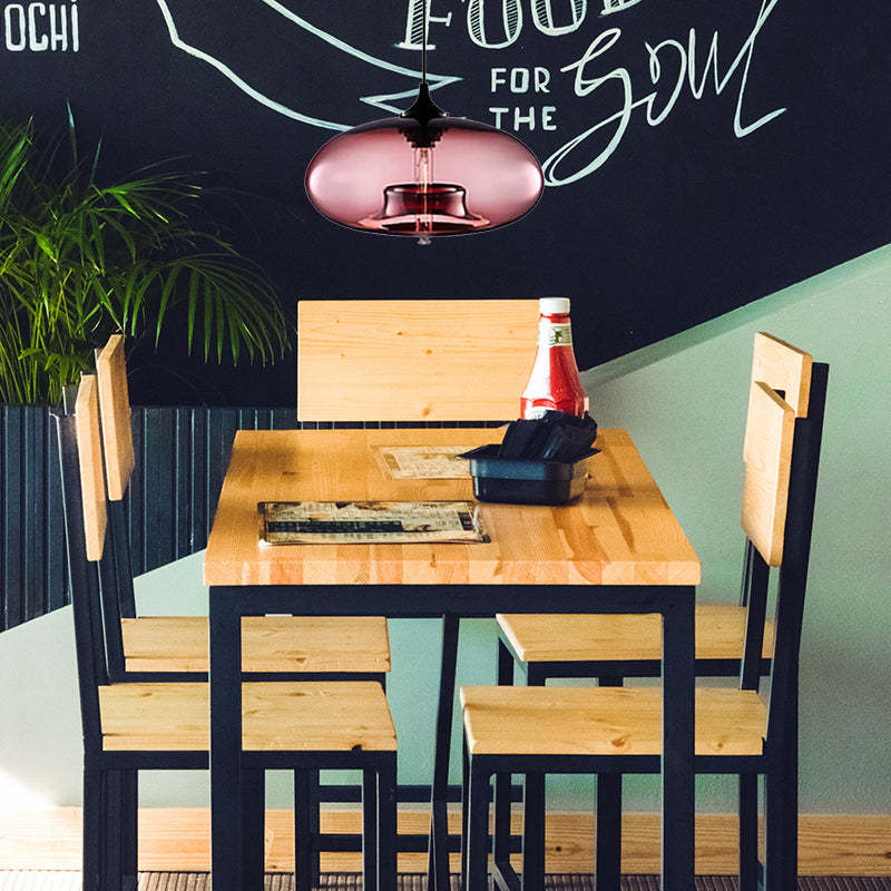 Lampa Wisząca Modernistyczna ze Szklanym Kloszem w Kształcie Elipsy - Różowe szkło