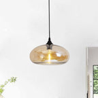 Lampa Wisząca Modernistyczna ze Szklanym Kloszem w Kształcie Elipsy - Bursztynowe szkło