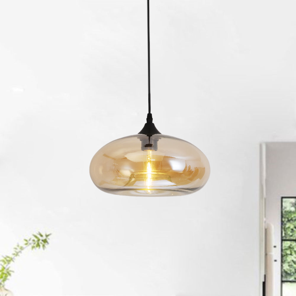 Lampa Wisząca Modernistyczna ze Szklanym Kloszem w Kształcie Elipsy - Bursztynowe szkło