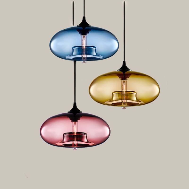 Lampa Wisząca Modernistyczna ze Szklanym Kloszem w Kształcie Elipsy - 3