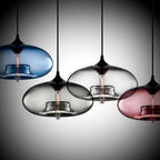 Lampa Wisząca Modernistyczna ze Szklanym Kloszem w Kształcie Elipsy - 5