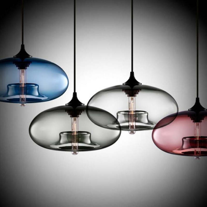 Lampa Wisząca Modernistyczna ze Szklanym Kloszem w Kształcie Elipsy - 5