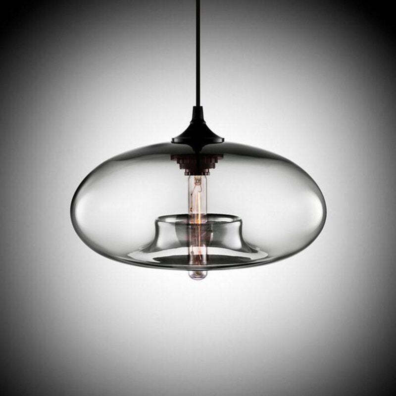 Lampa Wisząca Modernistyczna ze Szklanym Kloszem w Kształcie Elipsy - 7