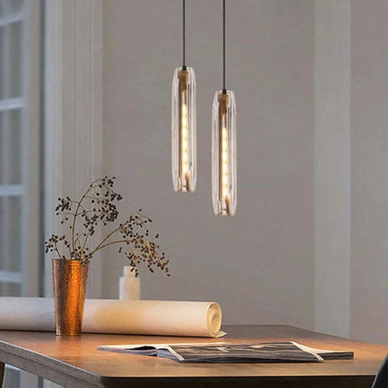 Lampa Wisząca Modernistyczna ze Szklanym Kloszem w Kształcie Walca - 8