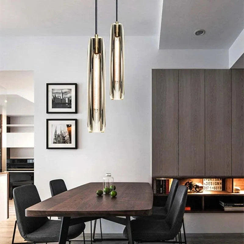 Lampa Wisząca Modernistyczna ze Szklanym Kloszem w Kształcie Walca - 10