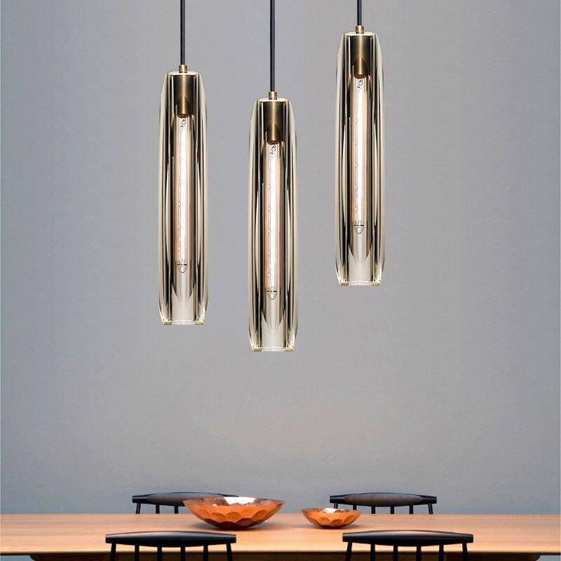 Lampa Wisząca Modernistyczna ze Szklanym Kloszem w Kształcie Walca - 3