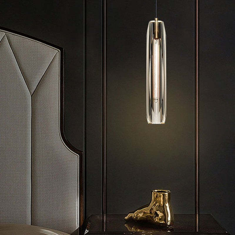 Lampa Wisząca Modernistyczna ze Szklanym Kloszem w Kształcie Walca - 4