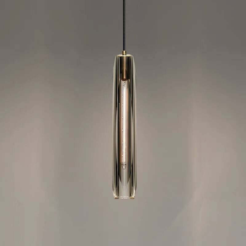 Lampa Wisząca Modernistyczna ze Szklanym Kloszem w Kształcie Walca - Szary