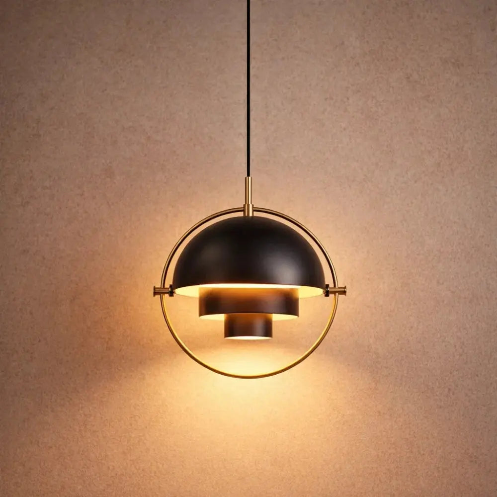 Lampa Wisząca Nowoczesna z Obrotowym Kloszem Kopułkowym i Złotą Ramą - Czarny