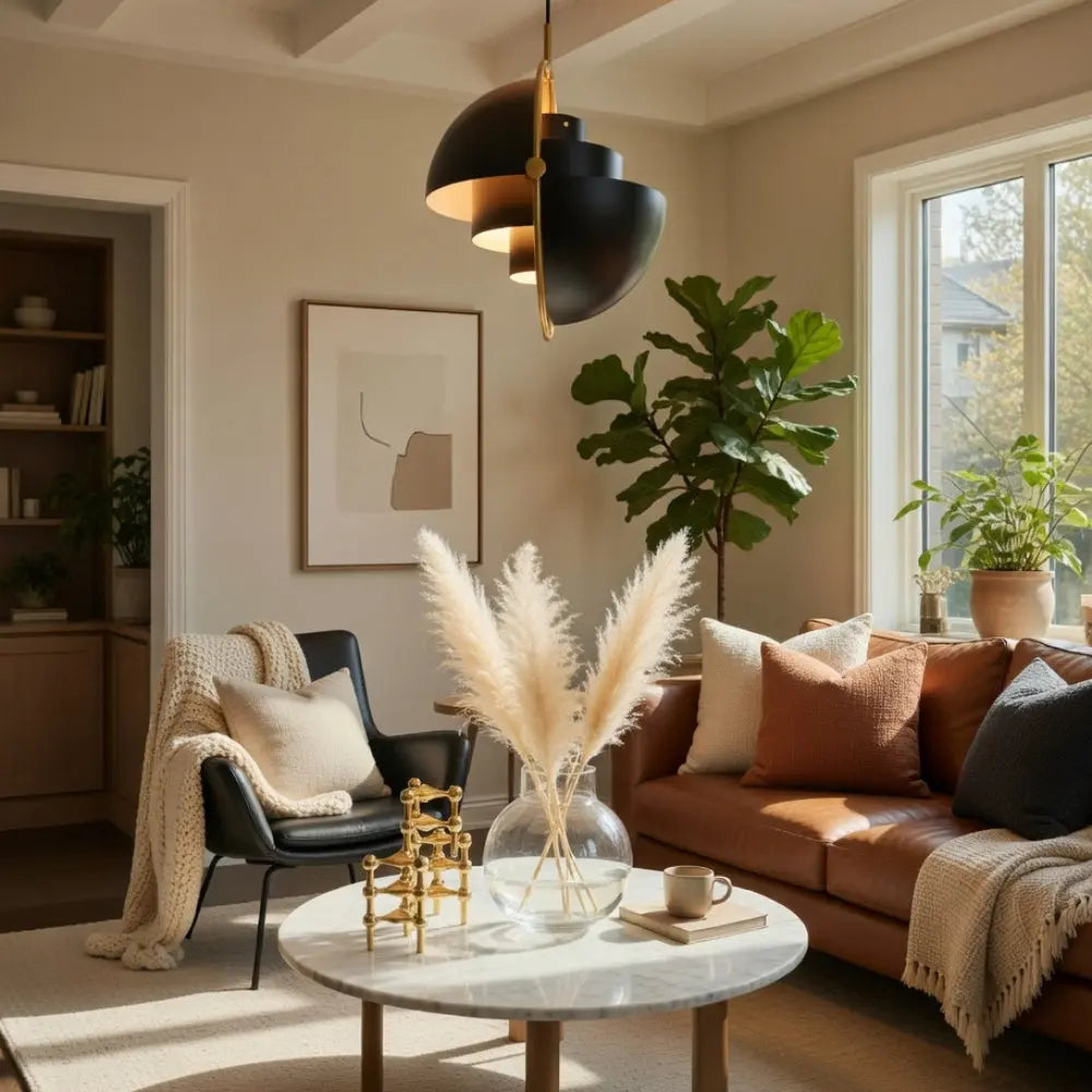 Lampa Wisząca Nowoczesna z Obrotowym Kloszem Kopułkowym i Złotą Ramą - 8