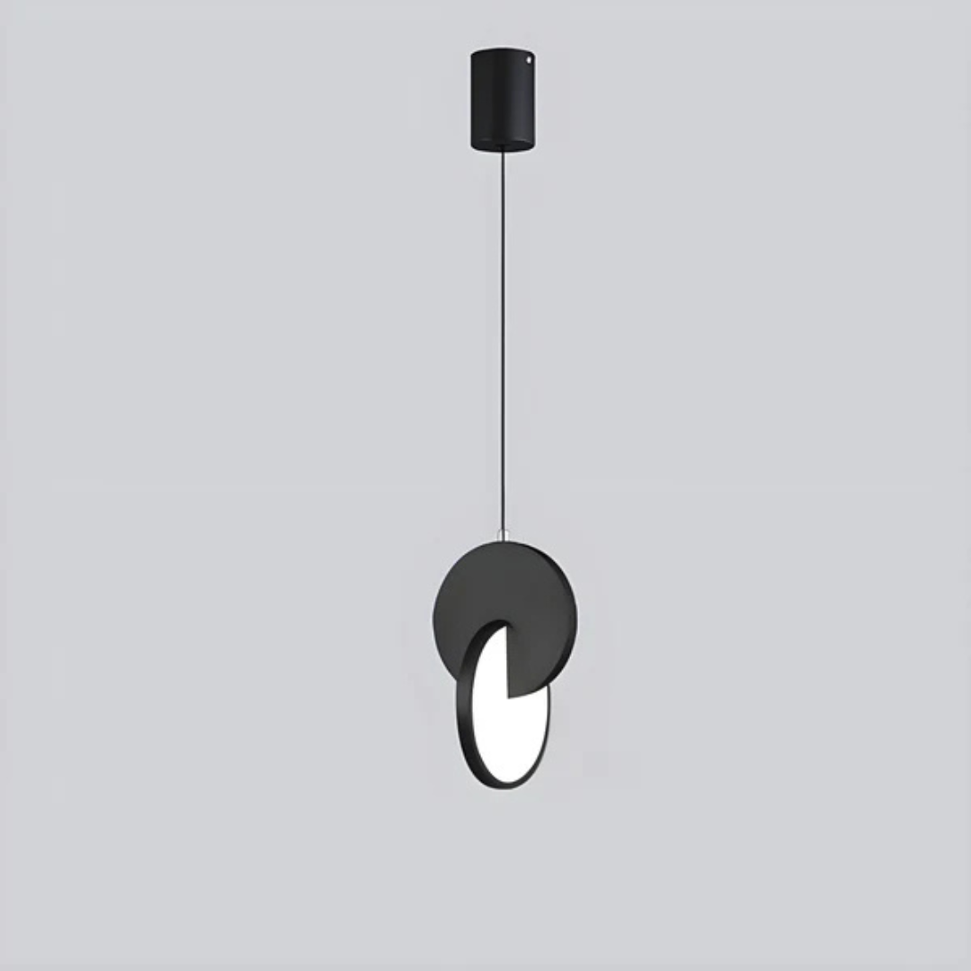 Lampa Wisząca Nowoczesna z Okrągłą Tarczą i Obręczą - Czarny