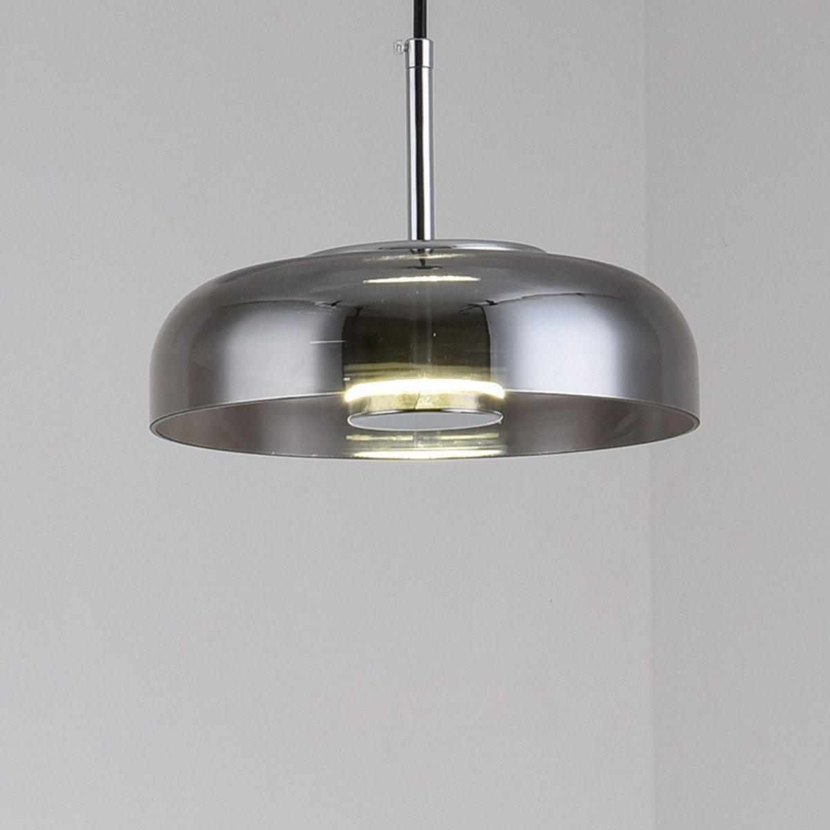Lampa Wisząca Nowoczesna z Okrągłym Kloszem Szklanym z Regulowaną Wysokością - Szary