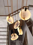 Lampa Wisząca Nowoczesna z Okrągłymi Kloszami Marmurowymi na Złotej Linie - 13