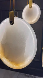 Lampa Wisząca Nowoczesna z Okrągłymi Kloszami Marmurowymi na Złotej Linie - 14