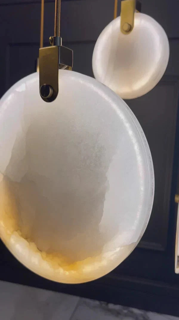 Lampa Wisząca Nowoczesna z Okrągłymi Kloszami Marmurowymi na Złotej Linie - 14