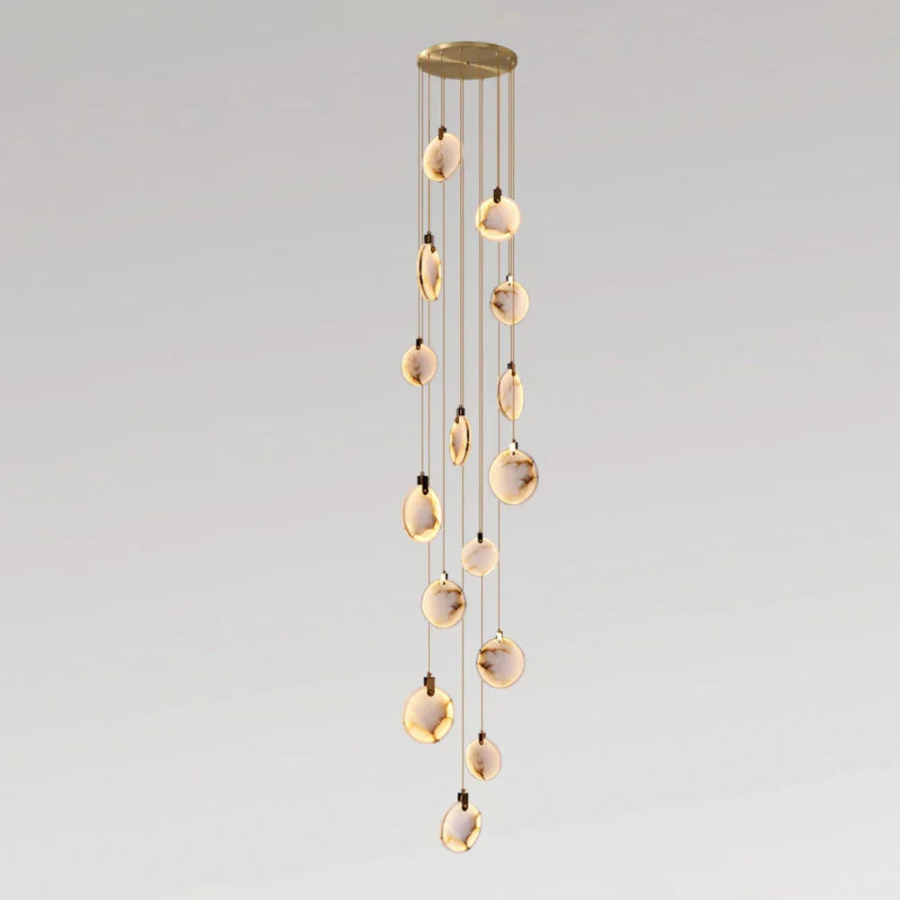 Lampa Wisząca Nowoczesna z Okrągłymi Kloszami Marmurowymi na Złotej Linie - 15