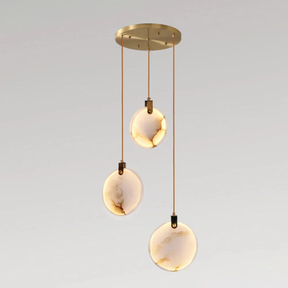 Lampa Wisząca Nowoczesna z Okrągłymi Kloszami Marmurowymi na Złotej Linie - 19