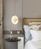 Lampa Wisząca Nowoczesna z Okrągłymi Kloszami Marmurowymi na Złotej Linie - 4