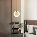 Lampa Wisząca Nowoczesna z Okrągłymi Kloszami Marmurowymi na Złotej Linie - 5