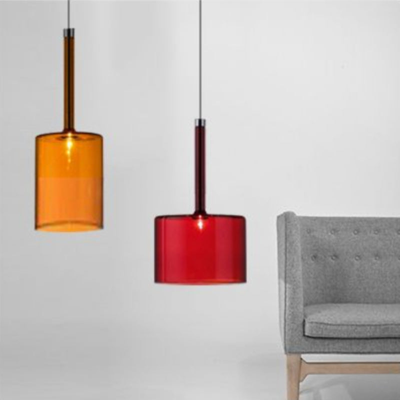 Lampa Wisząca Nowoczesna ze Szklanym Kloszem Cylindrycznym