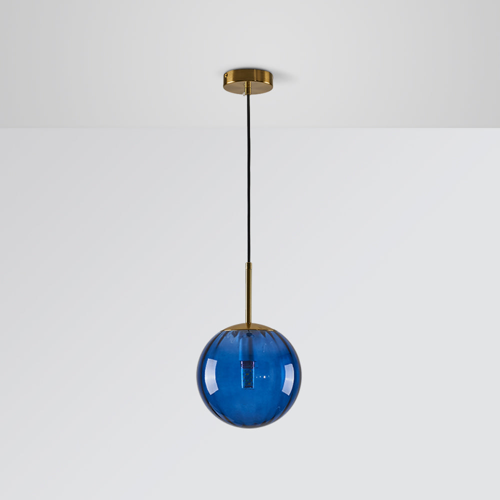 Lampa Wisząca Nowoczesna ze Szklanym Kloszem w Kształcie Kuli - Niebieski
