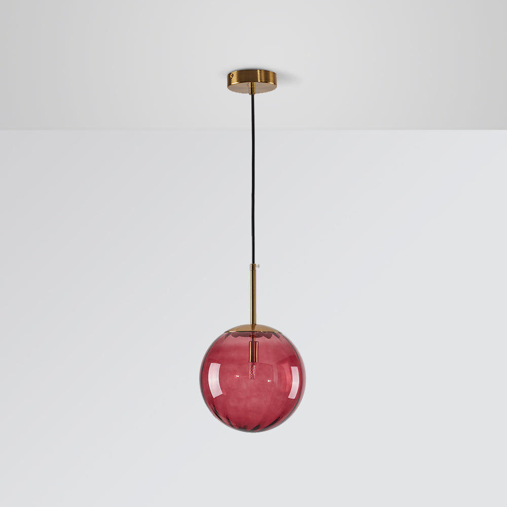 Lampa Wisząca Nowoczesna ze Szklanym Kloszem w Kształcie Kuli - Czerwony