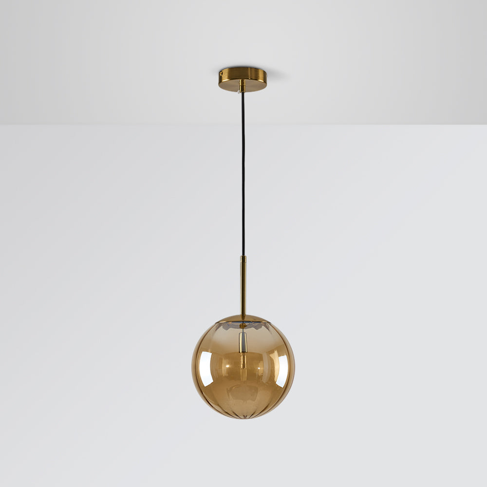 Lampa Wisząca Nowoczesna ze Szklanym Kloszem w Kształcie Kuli - Bursztynowy