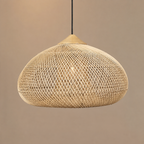 Lampa Wisząca Rattanowa Boho ze Drewnianym Detalem - 10
