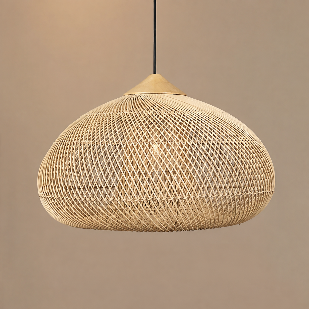 Lampa Wisząca Rattanowa Boho ze Drewnianym Detalem - 10