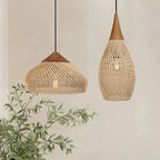 Lampa Wisząca Rattanowa Boho ze Drewnianym Detalem - 3