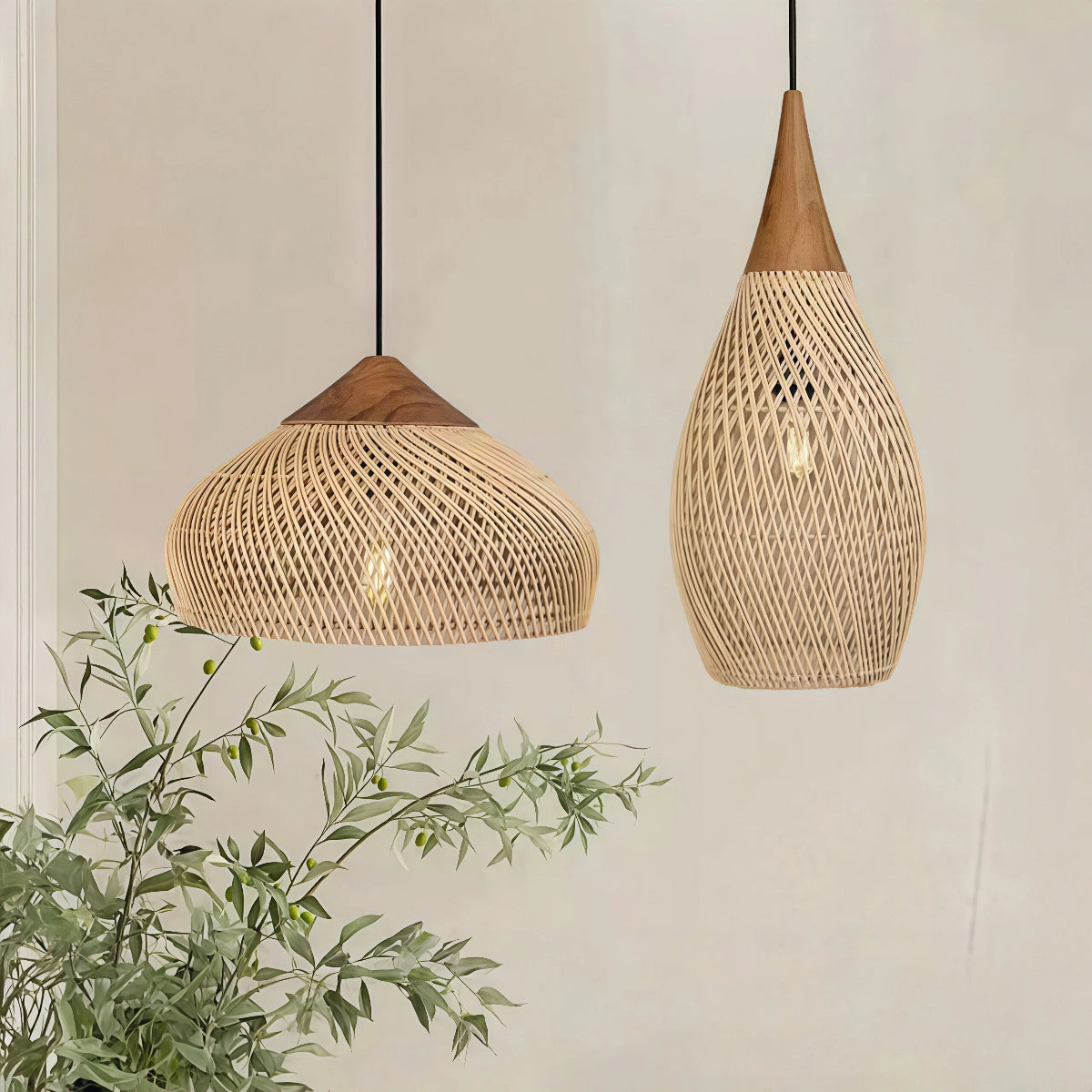 Lampa Wisząca Rattanowa Boho ze Drewnianym Detalem - 3