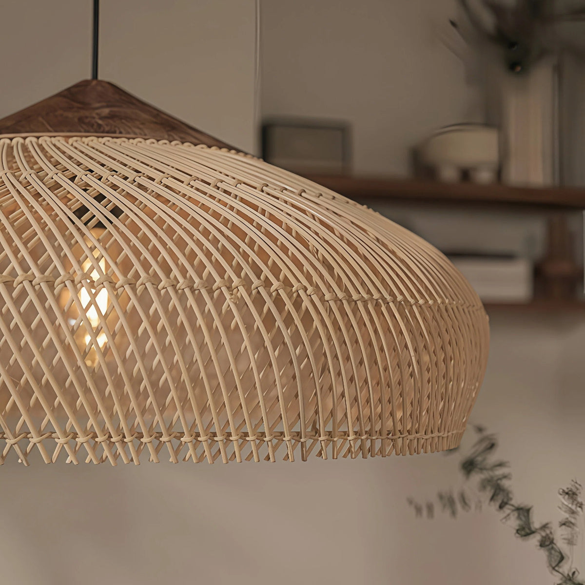 Lampa Wisząca Rattanowa Boho ze Drewnianym Detalem - 5