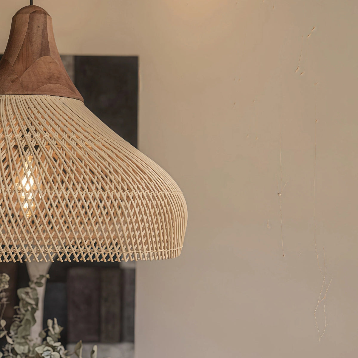 Lampa Wisząca Rattanowa Boho ze Drewnianym Detalem - 6