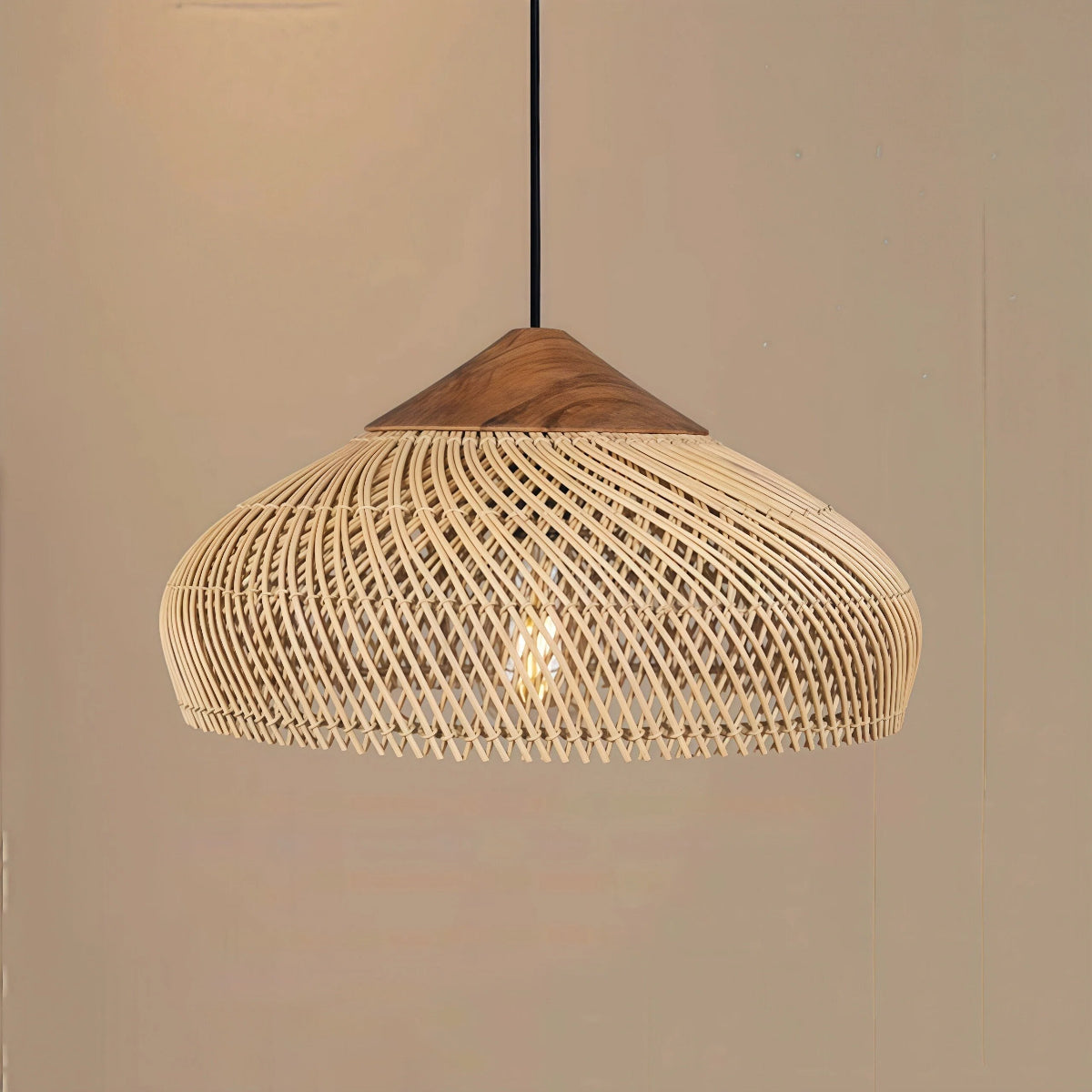 Lampa Wisząca Rattanowa Boho ze Drewnianym Detalem - 8