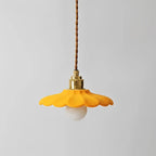 Lampa Wisząca Retro z Ceramicznym Kloszem w Kształcie Płatka - Żółty