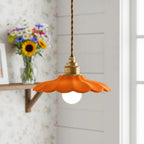 Lampa Wisząca Retro z Ceramicznym Kloszem w Kształcie Płatka - 3