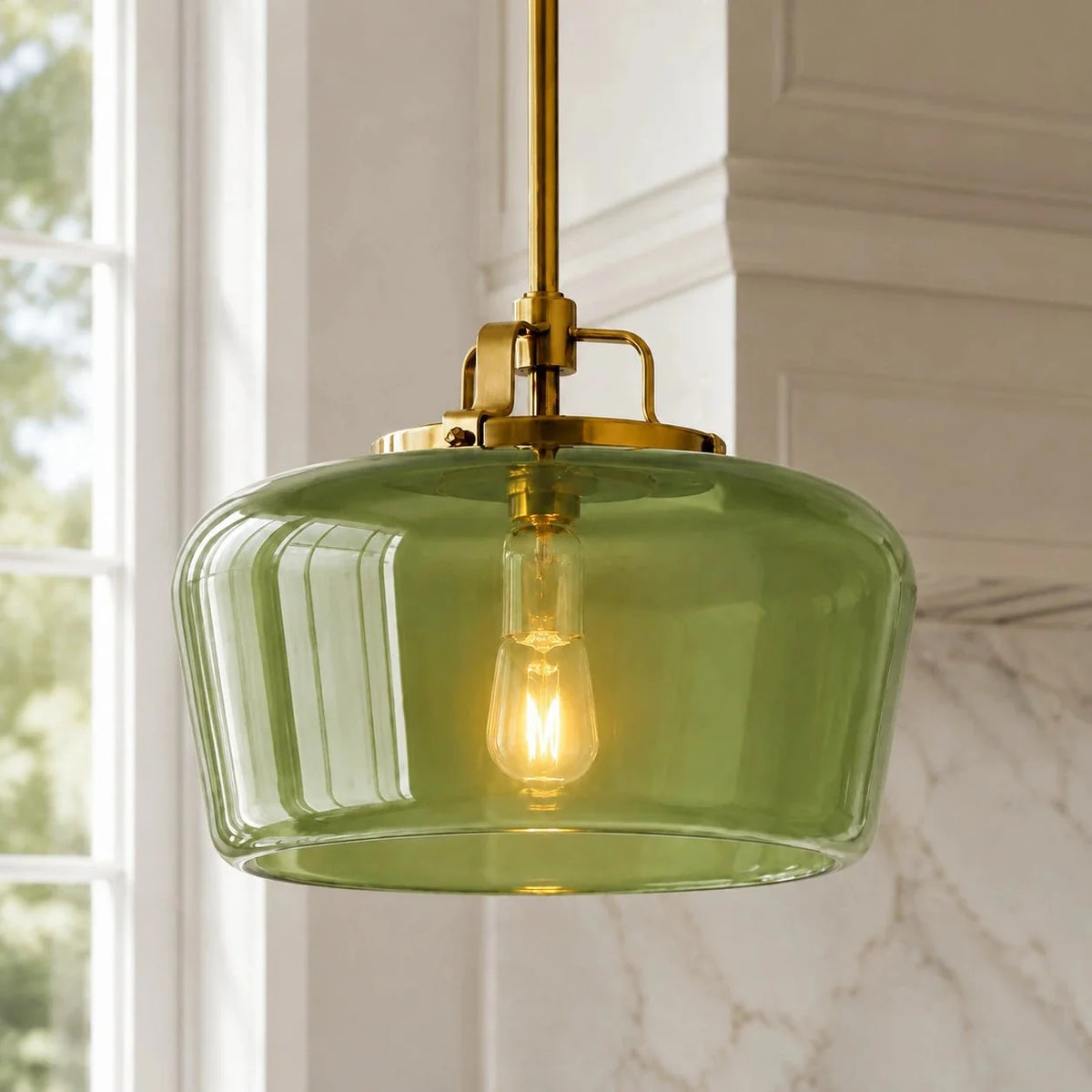 OOS Lampa Wisząca Retro z Kloszem Szklanym na Mosiężnym Stelażu - Zieleń