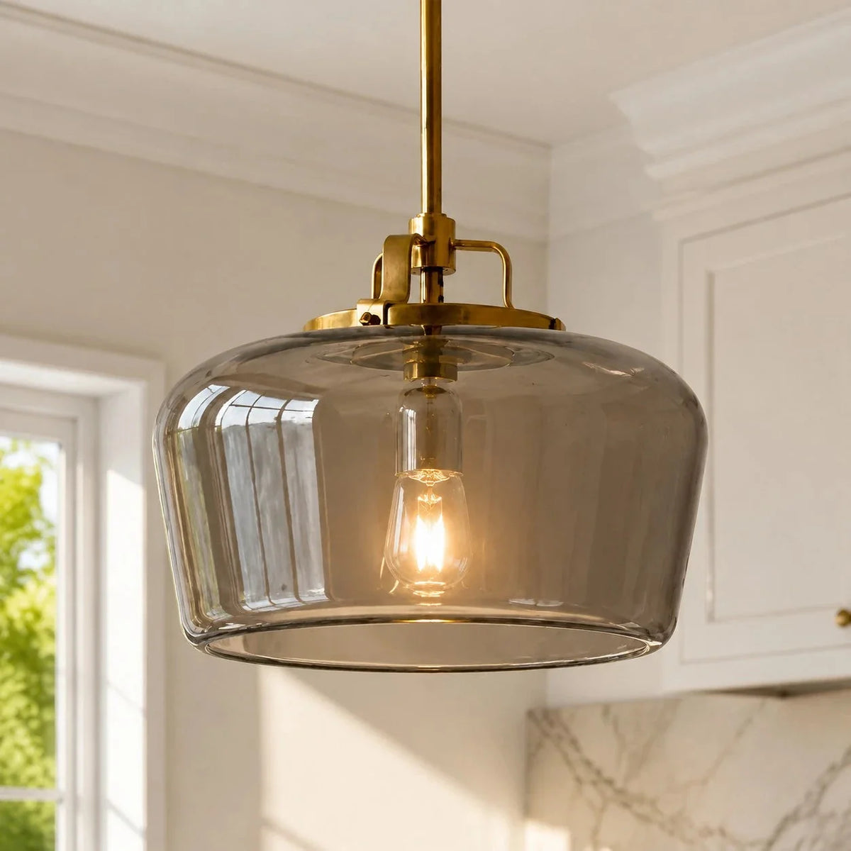 OOS Lampa Wisząca Retro z Kloszem Szklanym na Mosiężnym Stelażu - Szarość